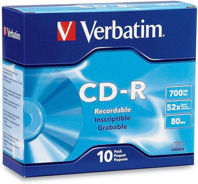 Verbatim 700MB 52X Branded 10 Packs Slim Case Disc Model 94935 - Retail