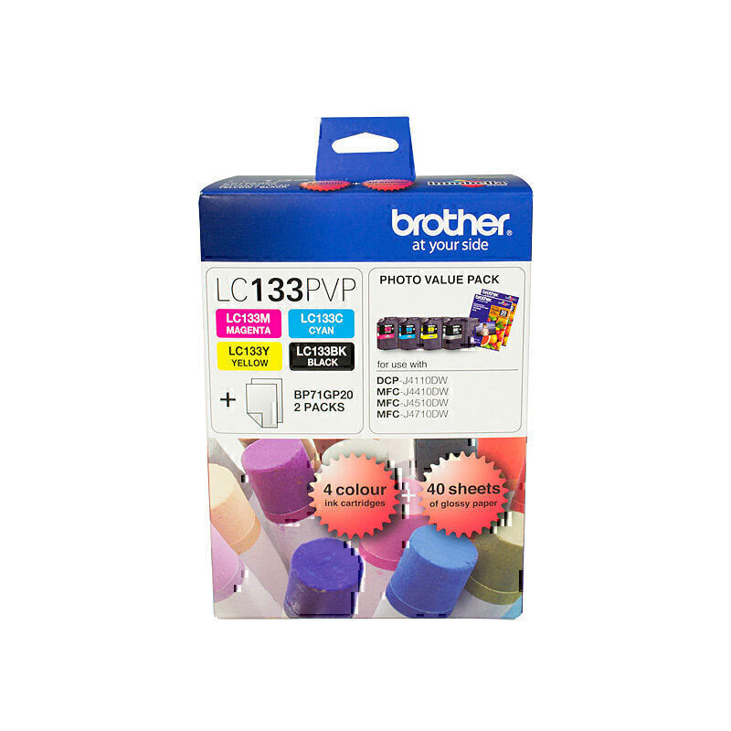 BROTHER LC133 BLACK & COLOUR VALUE PACK & PAPER