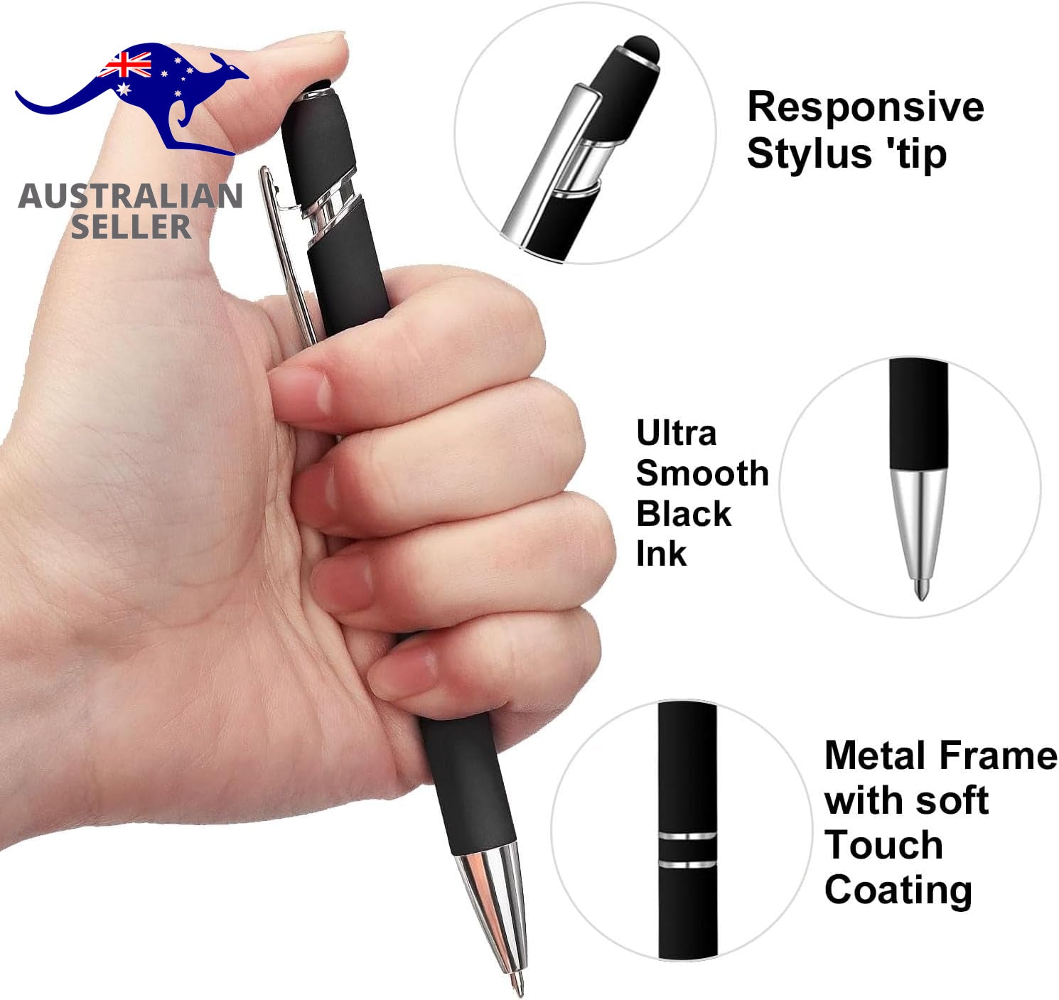 Ballpoint Pen with Stylus Tip Black 1.0 Mm Black Ink Smooth Writing Pens