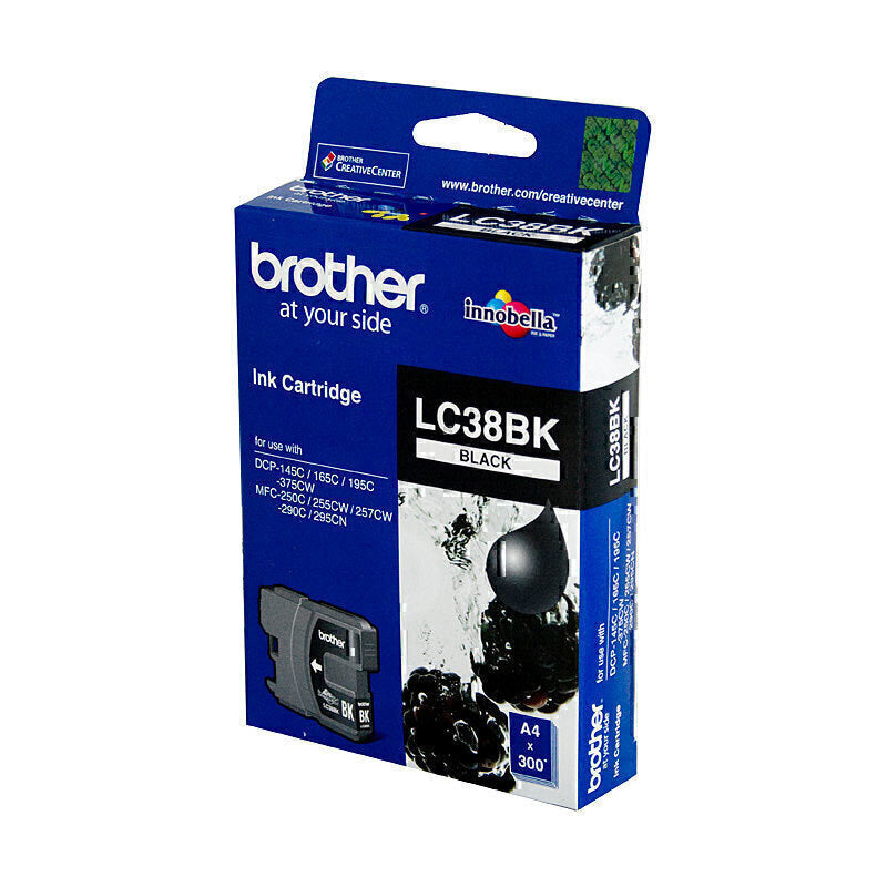 BROTHER LC-38BK BLACK INK CARTRIDGE - APPROX 300 PAGES