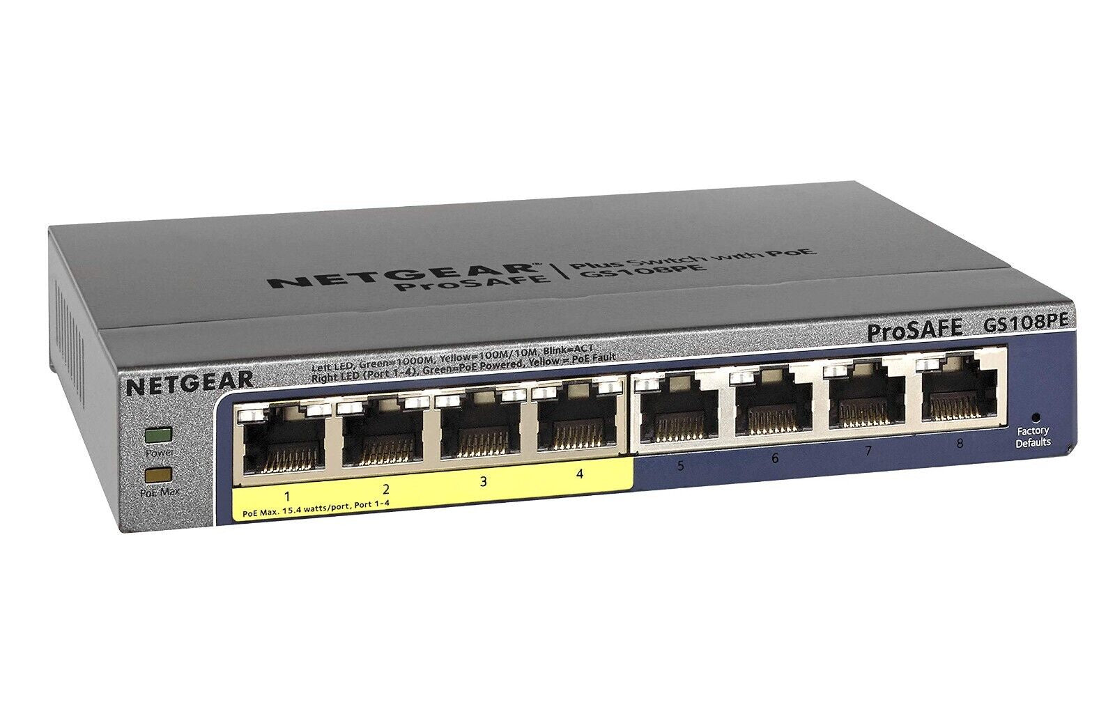 Netgear GS108PE ProSafe Plus 8 Port Gigabit Switch with 4P POE (Box Opened in Store)