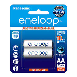 Eneloop Rechargeable Battery AA 2 Pack Recharge up to 1000 times.