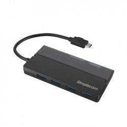 Simplecom CH330 Portable USB-C to 4 Port USB-A Hub USB 3.2 Gen1 with Cable Storage - Black