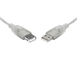 8Ware USB 2.0 Extension Cable 25cm A to A Male to Female Transparent Metal Sheath Cable